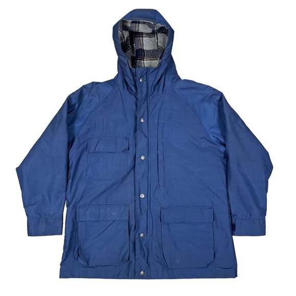 VTG 80s Woolrich Womens Wool Lined Navy Hooded Anorak Coat Size Large - Picture 1 of 6